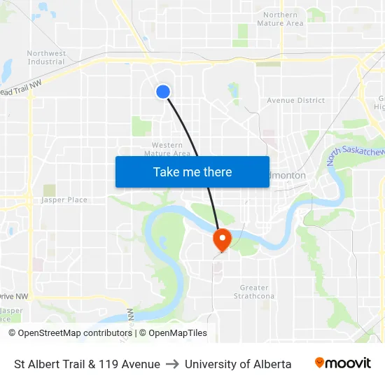 St Albert Trail & 119 Avenue to University of Alberta map