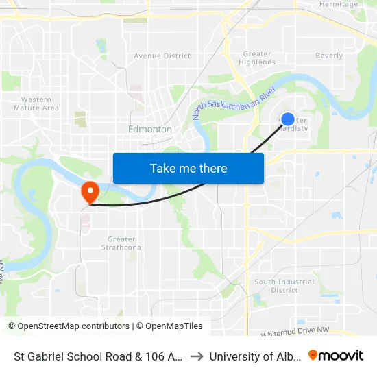 St Gabriel School Road & 106 Avenue to University of Alberta map