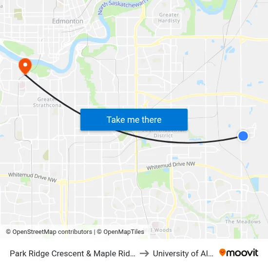 Park Ridge Crescent & Maple Ridge Drive to University of Alberta map