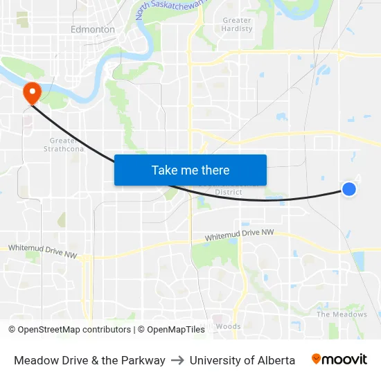 Meadow Drive & the Parkway to University of Alberta map