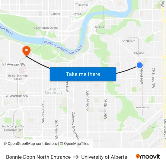 Bonnie Doon North Entrance to University of Alberta map