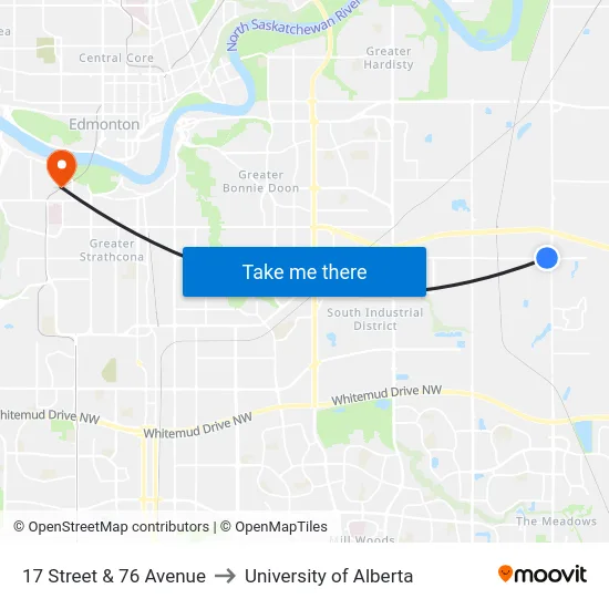 17 Street & 76 Avenue to University of Alberta map