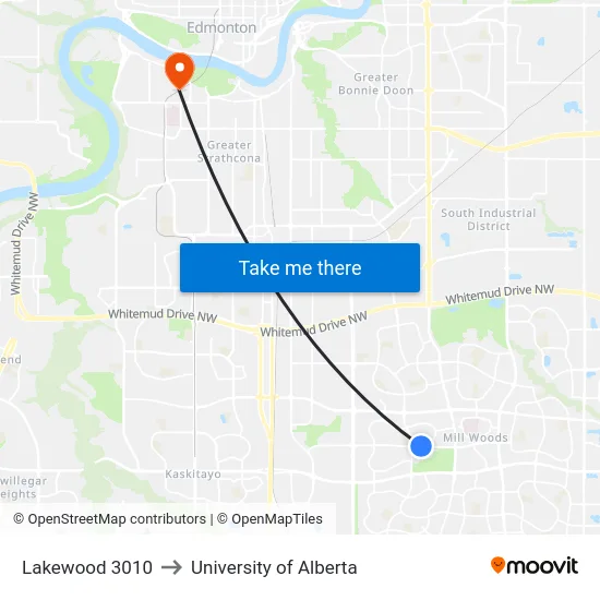 Lakewood 3010 to University of Alberta map