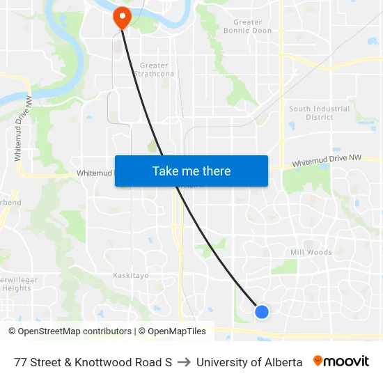 77 Street & Knottwood Road S to University of Alberta map
