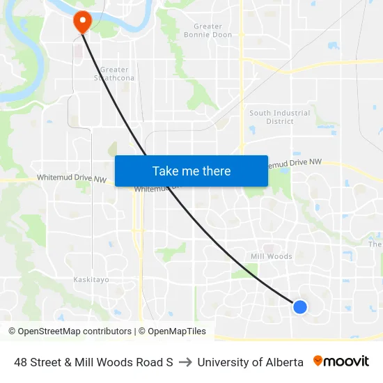 48 Street & Mill Woods Road S to University of Alberta map