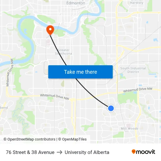 76 Street & 38 Avenue to University of Alberta map