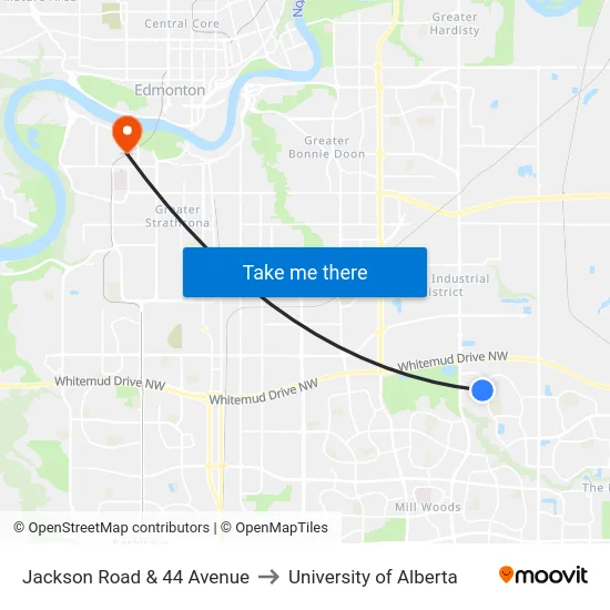 Jackson Road & 44 Avenue to University of Alberta map