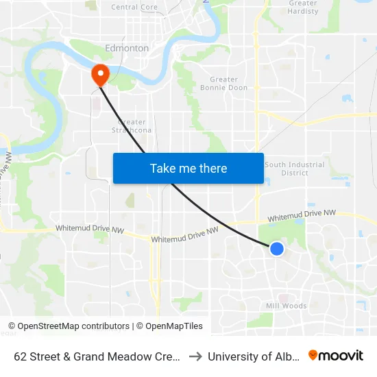 62 Street & Grand Meadow Crescent to University of Alberta map