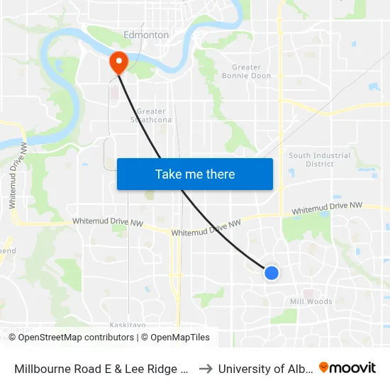 Millbourne Road E & Lee Ridge Road S to University of Alberta map