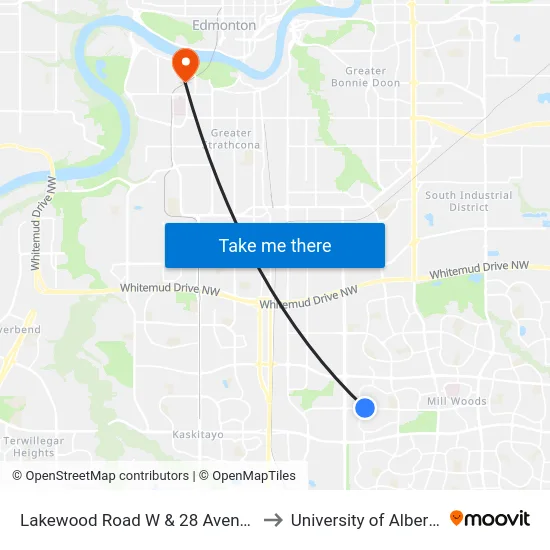 Lakewood Road W & 28 Avenue to University of Alberta map