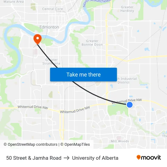 50 Street & Jamha Road to University of Alberta map