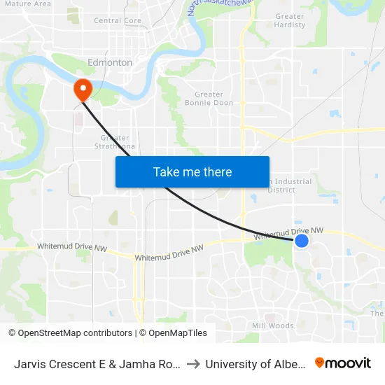 Jarvis Crescent E & Jamha Road to University of Alberta map