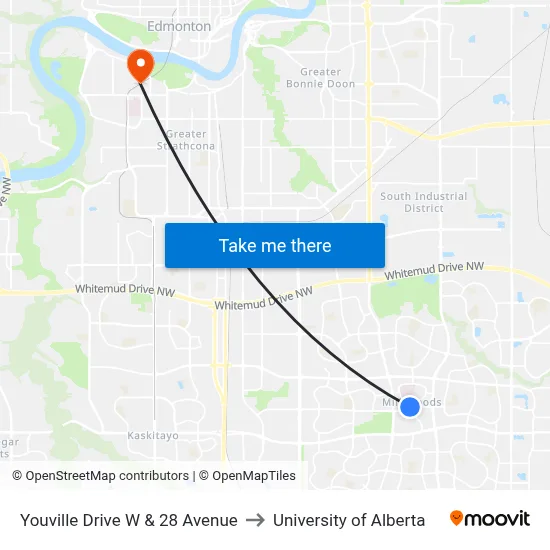 Youville Drive W & 28 Avenue to University of Alberta map