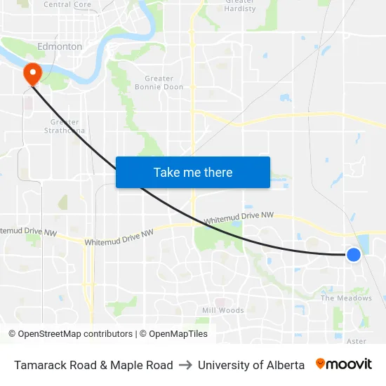 Tamarack Road & Maple Road to University of Alberta map