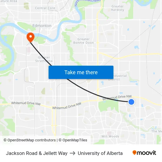 Jackson Road & Jellett Way to University of Alberta map