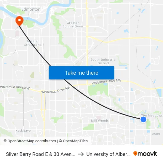 Silver Berry Road E & 30 Avenue to University of Alberta map