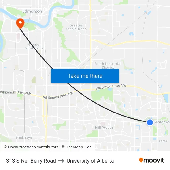 313 Silver Berry Road to University of Alberta map