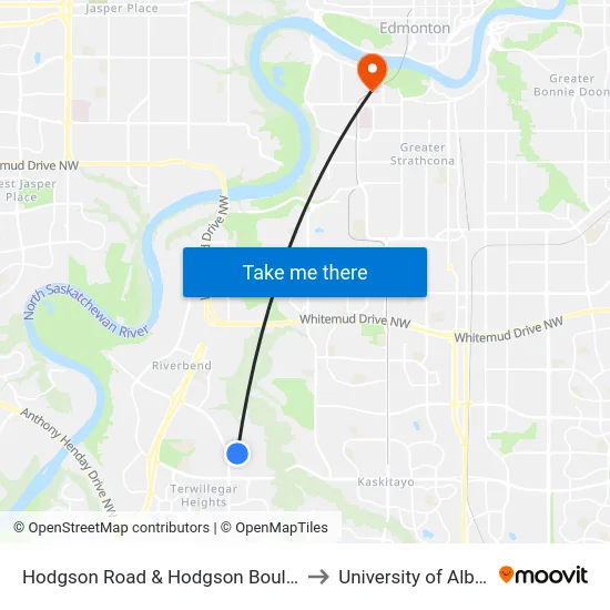 Hodgson Road & Hodgson Boulevard to University of Alberta map