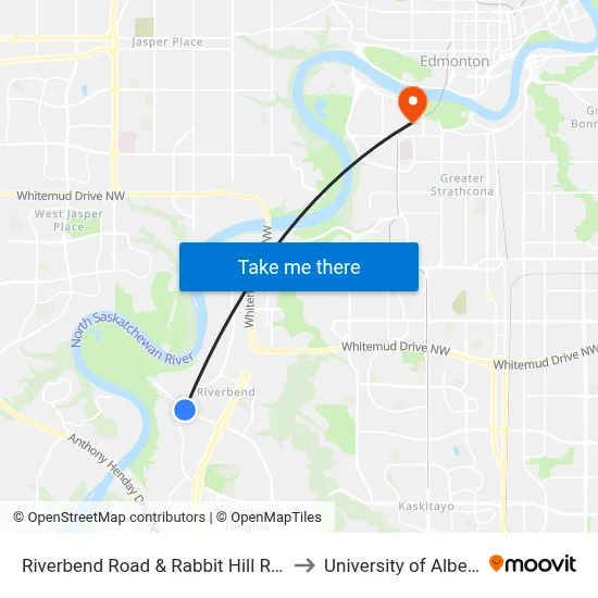 Riverbend Road & Rabbit Hill Road to University of Alberta map