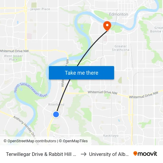 Terwillegar Drive & Rabbit Hill Road to University of Alberta map