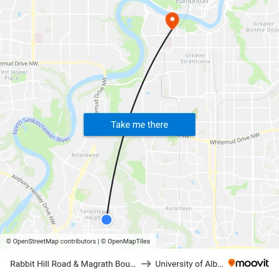 Rabbit Hill Road & Magrath Boulevard to University of Alberta map