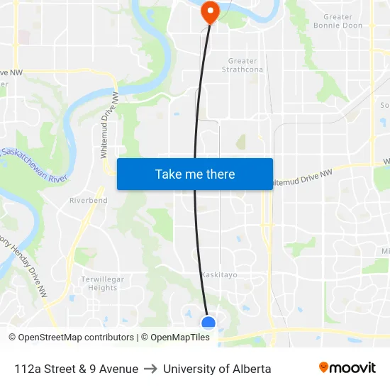 112a Street & 9 Avenue to University of Alberta map