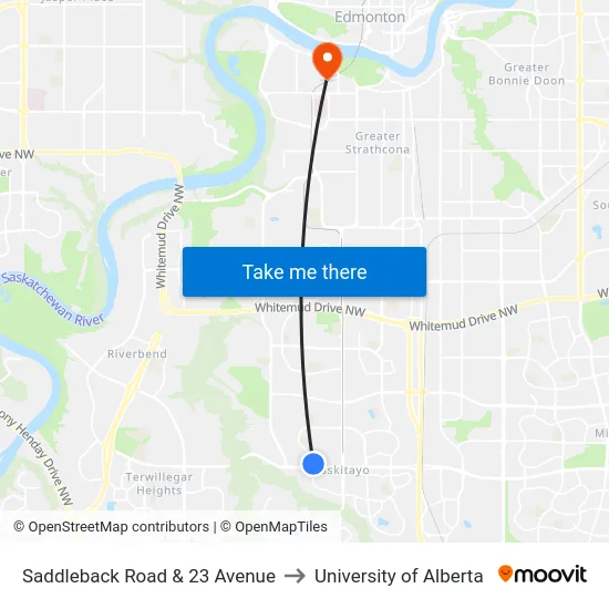 Saddleback Road & 23 Avenue to University of Alberta map