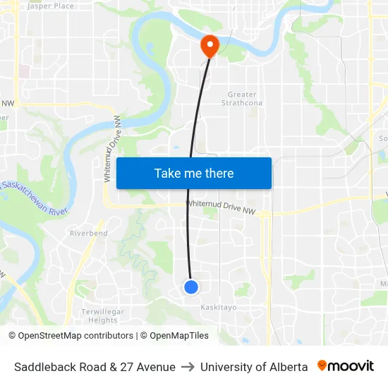 Saddleback Road & 27 Avenue to University of Alberta map
