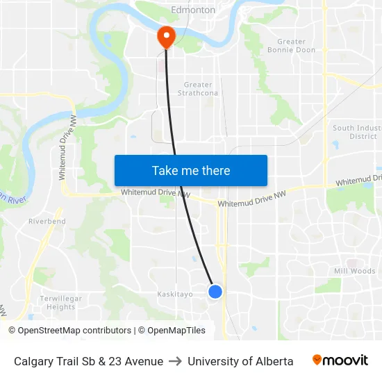 Calgary Trail Sb & 23 Avenue to University of Alberta map