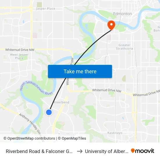 Riverbend Road & Falconer Gate to University of Alberta map