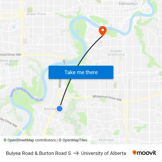 Bulyea Road & Burton Road S to University of Alberta map
