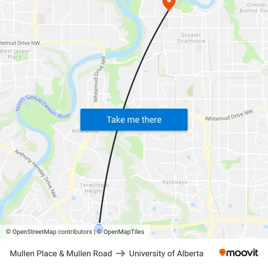 Mullen Place & Mullen Road to University of Alberta map