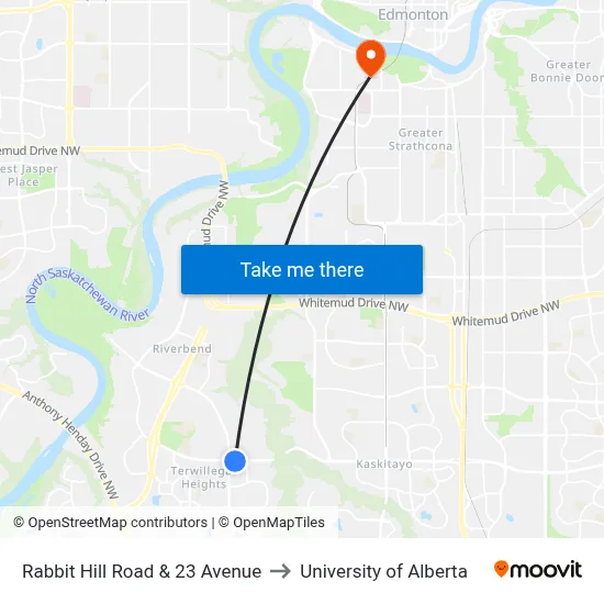 Rabbit Hill Road & 23 Avenue to University of Alberta map