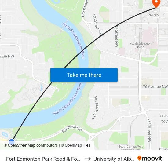 Fort Edmonton Park Road & Fox Drive to University of Alberta map