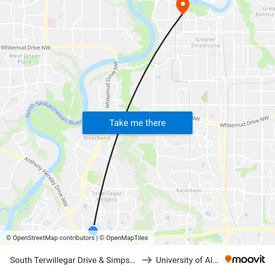 South Terwillegar Drive & Simpson Drive to University of Alberta map