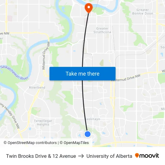 Twin Brooks Drive & 12 Avenue to University of Alberta map