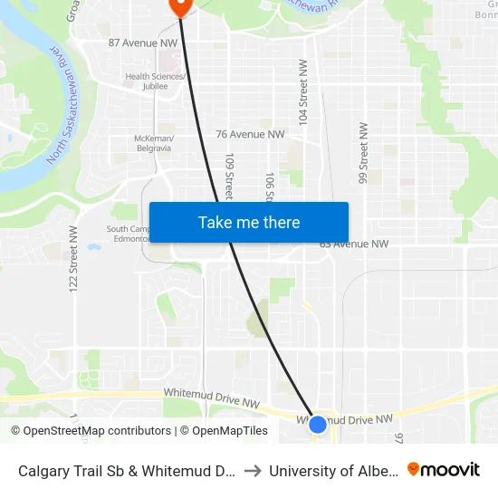 Calgary Trail Sb & Whitemud Drive to University of Alberta map