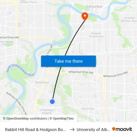 Rabbit Hill Road & Hodgson Boulevard to University of Alberta map