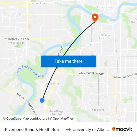 Riverbend Road & Heath Road S to University of Alberta map