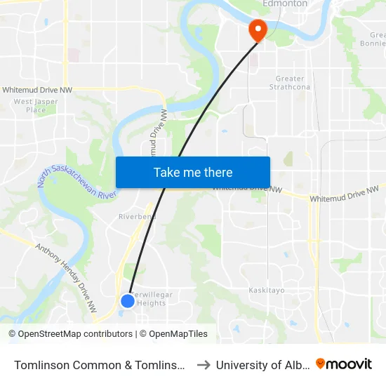 Tomlinson Common & Tomlinson Way to University of Alberta map