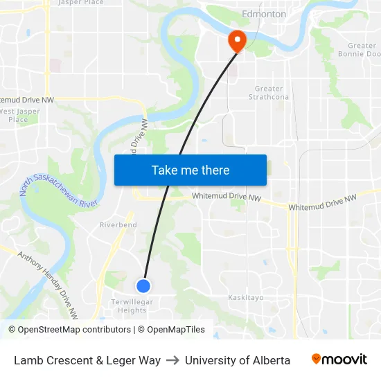 Lamb Crescent & Leger Way to University of Alberta map