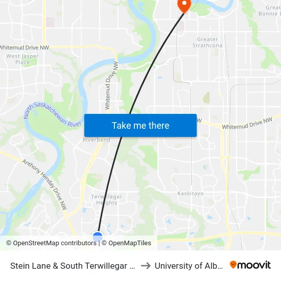 Stein Lane & South Terwillegar Drive to University of Alberta map