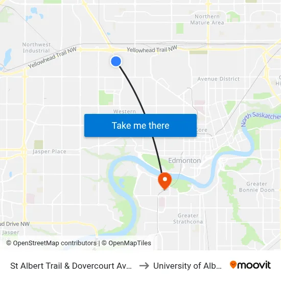St Albert Trail & Dovercourt Avenue to University of Alberta map
