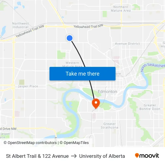St Albert Trail & 122 Avenue to University of Alberta map