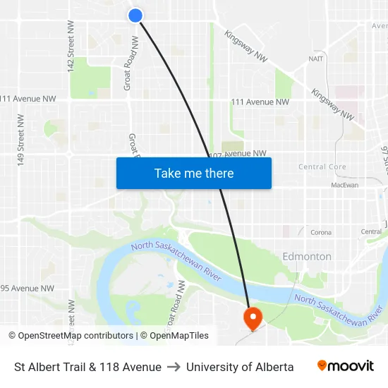 St Albert Trail & 118 Avenue to University of Alberta map