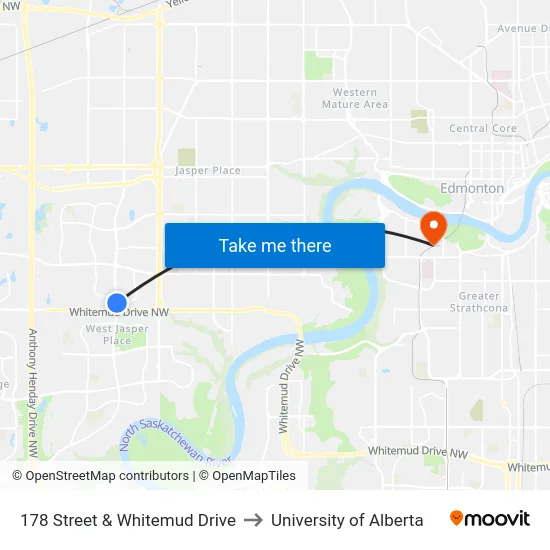 178 Street & Whitemud Drive to University of Alberta map
