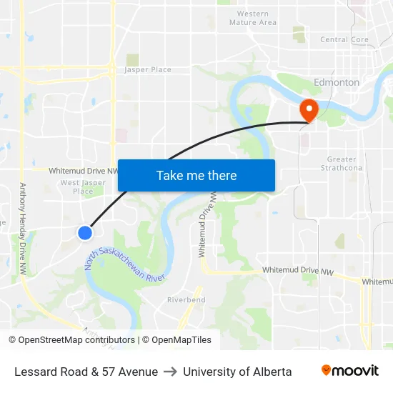 Lessard Road & 57 Avenue to University of Alberta map