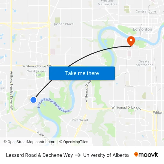Lessard Road & Dechene Way to University of Alberta map