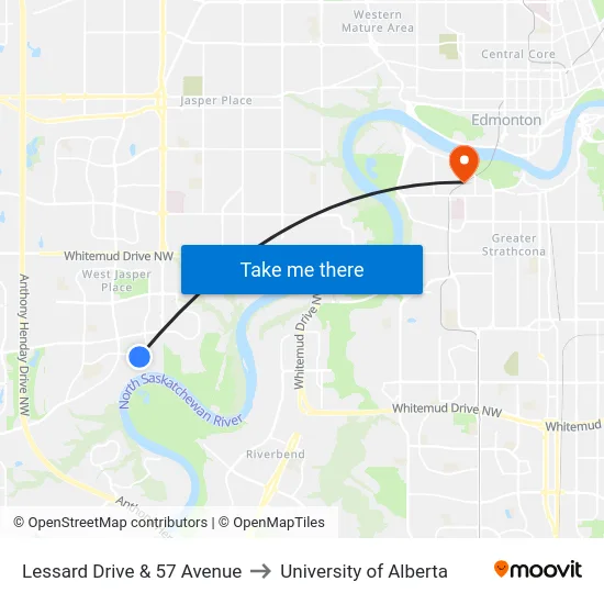 Lessard Drive & 57 Avenue to University of Alberta map