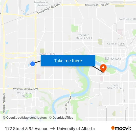 172 Street & 95 Avenue to University of Alberta map